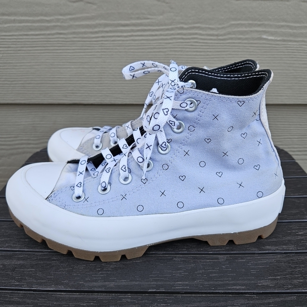 Converse All Star Lift Platform Run Star Shoes Gray Blue Hearts Women's Size 8 - Picture 6 of 15
